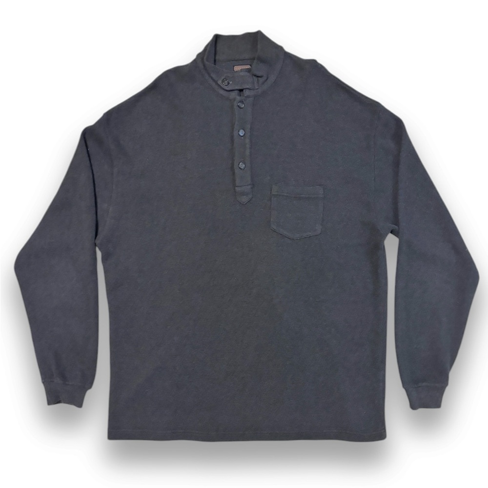 COACH Heavy Grey Ribbed Cotton Mock Neck Henley Pullover Sweater - Picture 2 of 9